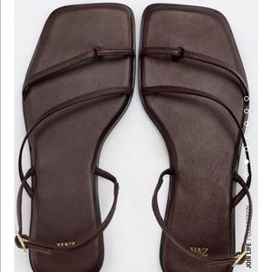 Zara Flat Leather Sandal Brown size 7.5